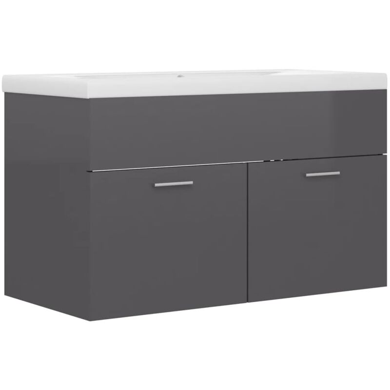 

Mueble con lavabo aglomerado negro brillante - Gris - Vidaxl