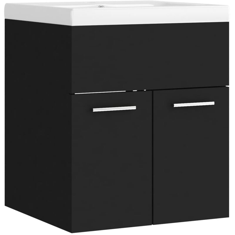 

Mueble con lavabo blanco brillante aglomerado - Negro - Vidaxl