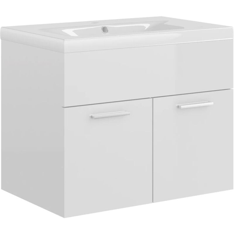 

Mueble con lavabo blanco brillante aglomerado - Blanco - Vidaxl