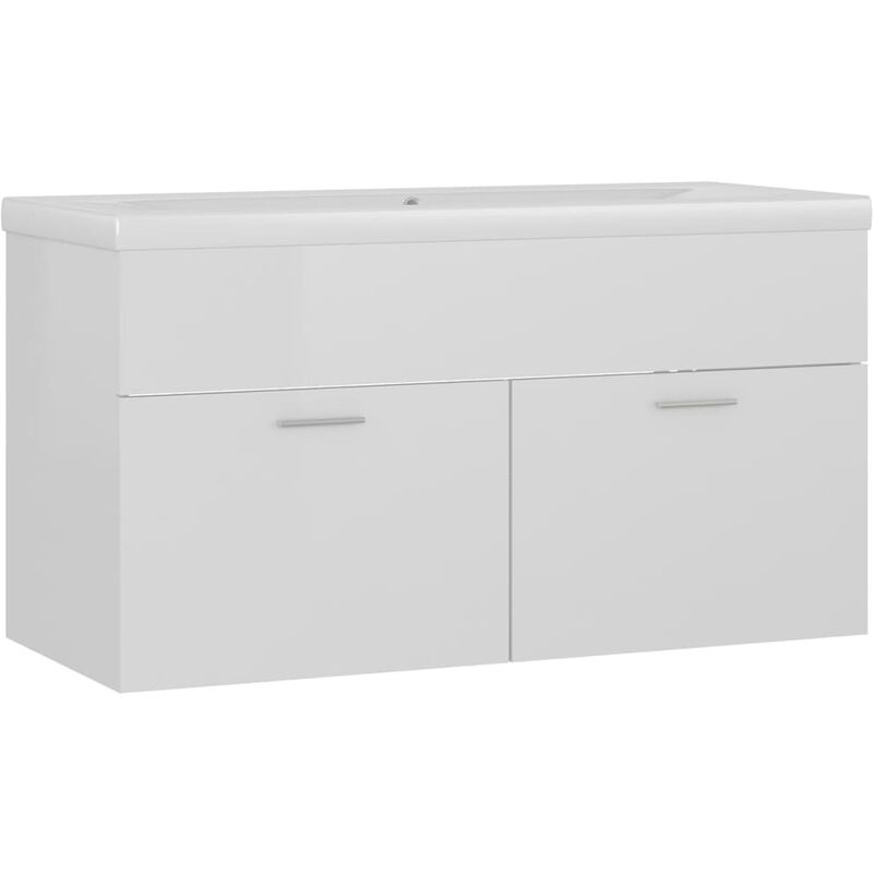 

Mueble con lavabo blanco brillante aglomerado - Blanco - Vidaxl