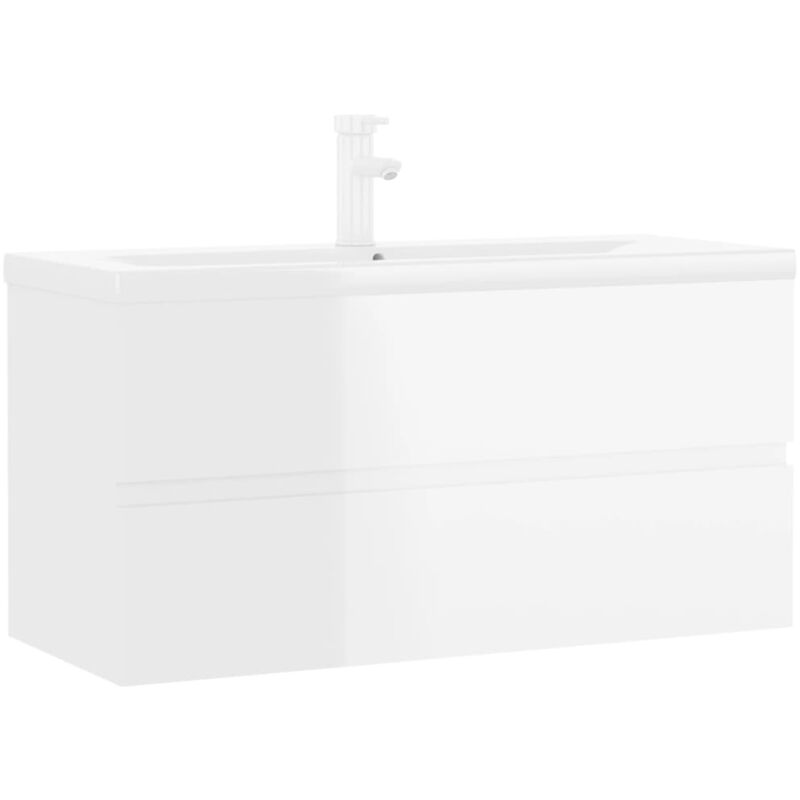 

vidaXL Mueble con lavabo blanco brillante aglomerado - Blanco