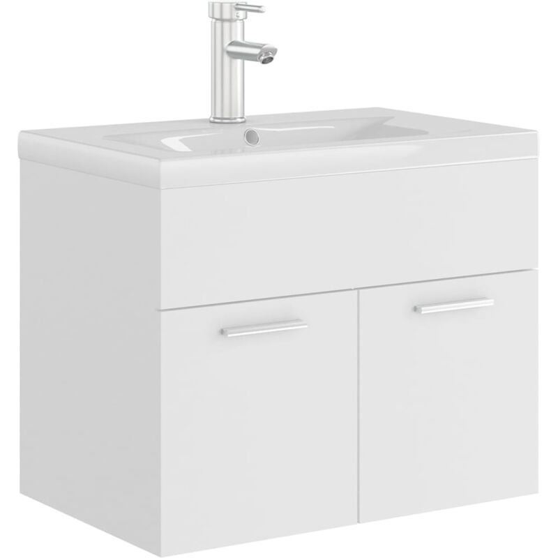 

Mueble con lavabo blanco brillante aglomerado - Blanco - Vidaxl