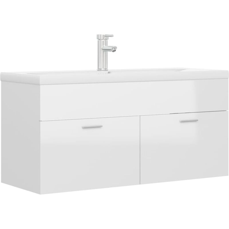 

Mueble con lavabo blanco brillante aglomerado - Blanco - Vidaxl