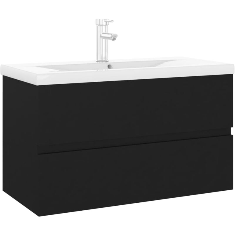 

Mueble con lavabo negro brillante aglomerado - Negro - Vidaxl