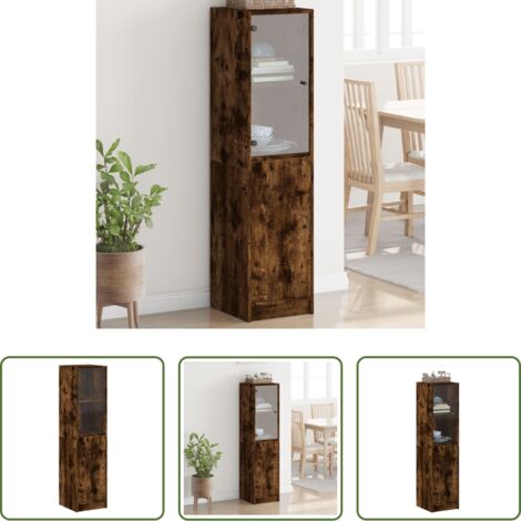vidaXL Mueble de almacenamiento -  Aparador con puerta de vidrio roble ahumado 35x37x142 cm