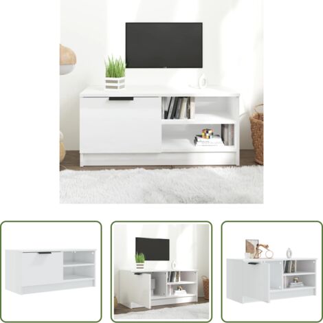 vidaXL Mueble de almacenamiento -  Mueble de TV madera contrachapada blanco brillante 80x35x36,5cm