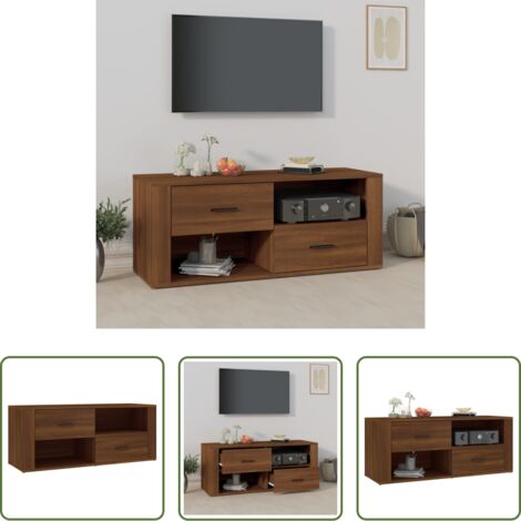 vidaXL Mueble de almacenamiento -  Mueble TV madera contrachapada color marrón roble 100x35x40 cm