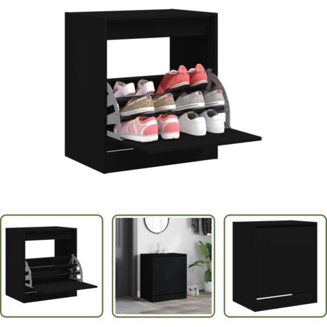 vidaXL Mueble de almacenamiento -  Zapatero de madera de ingeniería negro 60x42x69 cm