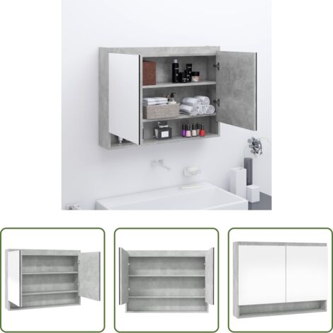 vidaXL Mueble de baño -  Armario de baño con espejo MDF gris hormigón 80x15x60 cm