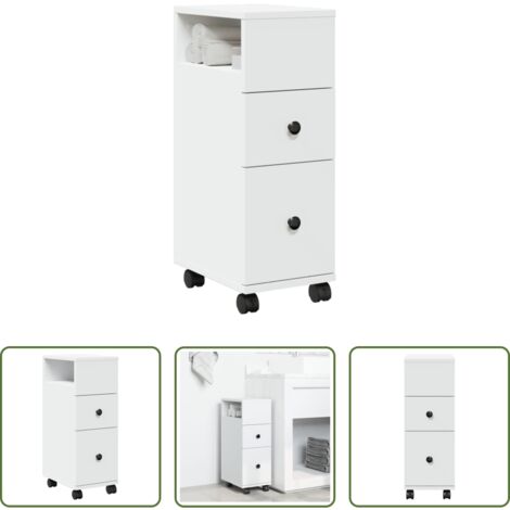 vidaXL Mueble de baño -  Armario de baño estrecho con ruedas madera de ingeniería blanco