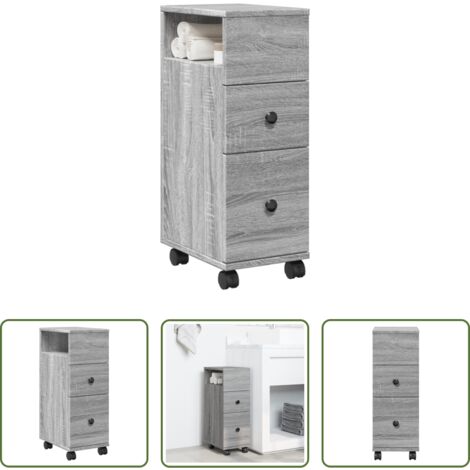 vidaXL Mueble de baño -  Armario de baño estrecho con ruedas madera gris Sonoma