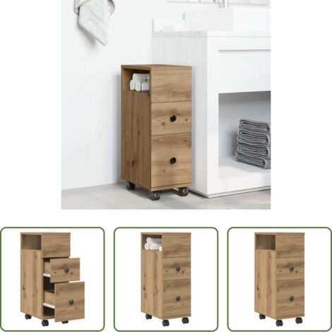 vidaXL Mueble de baño -  Armario de baño estrecho con ruedas madera roble artisian