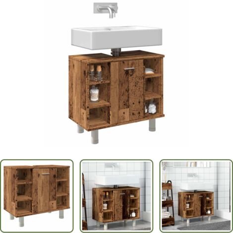 vidaXL Mueble de baño -  Armario de baño madera contrachapada envejecida 60x32x53,5 cm