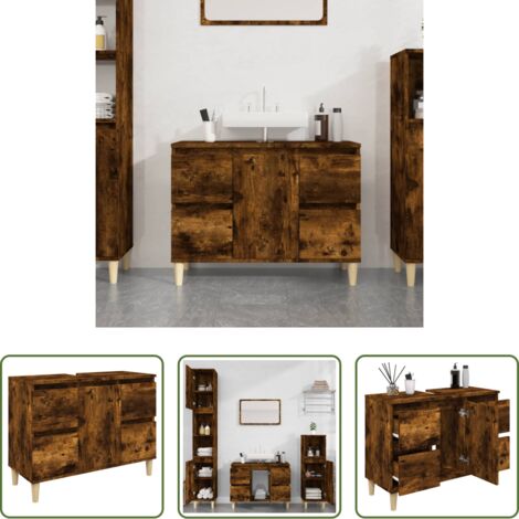 vidaXL Mueble de baño -  Armario de lavabo madera contrachapada roble ahumado 80x33x60cm