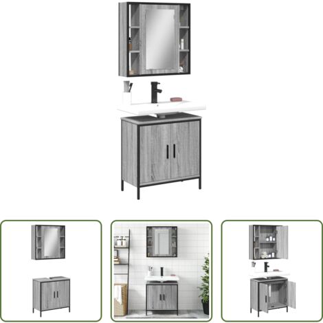 vidaXL Mueble de baño con espejo -  Set de muebles de baño 2 pzas madera contrachapada gris sonoma