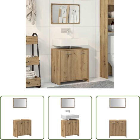 vidaXL Mueble de baño -  Mueble de baño con espejo de madera ingeniería roble artesanal