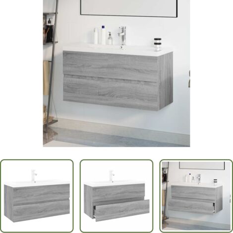 vidaXL Mueble de baño -  Mueble de baño con lavabo madera contrachapada gris Sonoma