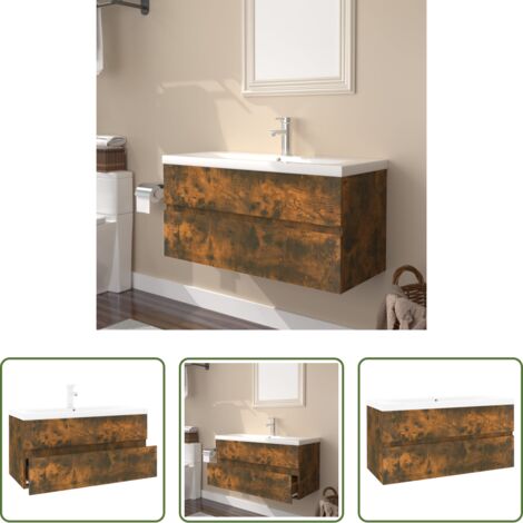 vidaXL Mueble de baño -  Mueble de baño con lavabo madera contrachapada roble ahumado