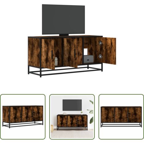 vidaXL Mueble de dormitorio -  Mueble TV metal y madera ingeniería roble humo 100x35x50 cm