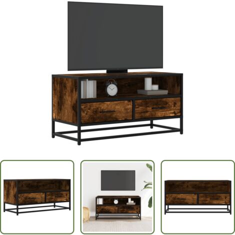vidaXL Mueble de dormitorio -  Mueble TV metal y madera ingeniería roble humo 80x34,5x40 cm