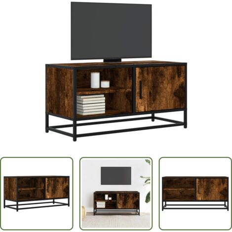 vidaXL Mueble de dormitorio -  Mueble TV metal y madera ingeniería roble humo 80x34,5x40 cm