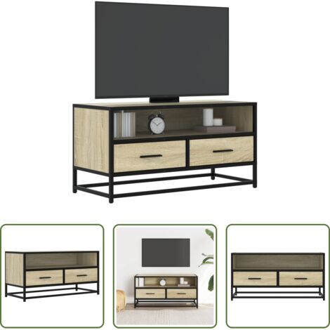 vidaXL Mueble de dormitorio -  Mueble TV metal y madera ingeniería roble Sonoma 80x34,5x40 cm