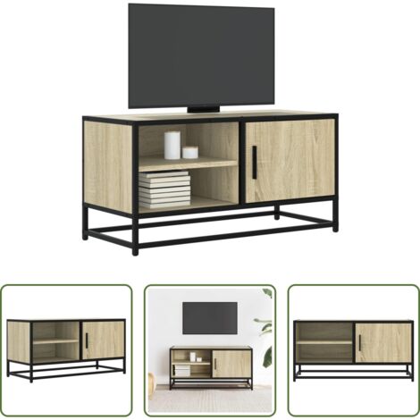 vidaXL Mueble de dormitorio -  Mueble TV metal y madera ingeniería roble Sonoma 80x34,5x40 cm