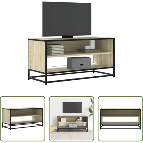 vidaXL Mueble de dormitorio -  Mueble TV metal y madera ingeniería roble Sonoma 91x40x46 cm