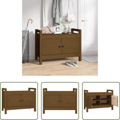 vidaXL Mueble de entrada -  Banco de recibidor madera maciza de pino marrón miel 80x40x60cm