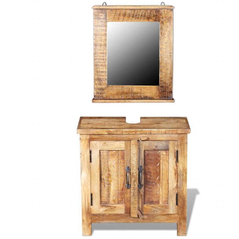 

Mueble de lavabo con espejo madera de mango maciza - Marrón - Vidaxl