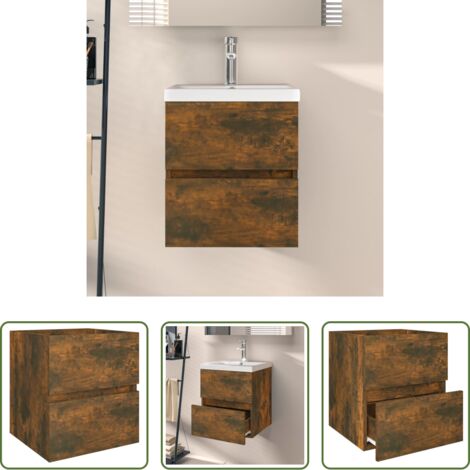vidaXL Mueble de lavabo -  Mueble de lavabo madera ingeniería roble ahumado 41x38,5x45 cm