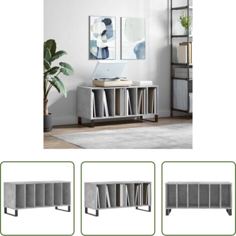 vidaXL Mueble de madera contrachapada -  Mueble discos madera contrachapada gris hormigón 100x38x48 cm