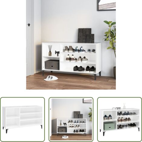 vidaXL Mueble de madera contrachapada -  Mueble zapatero madera contrachapada blanco brillo 102x36x60 cm
