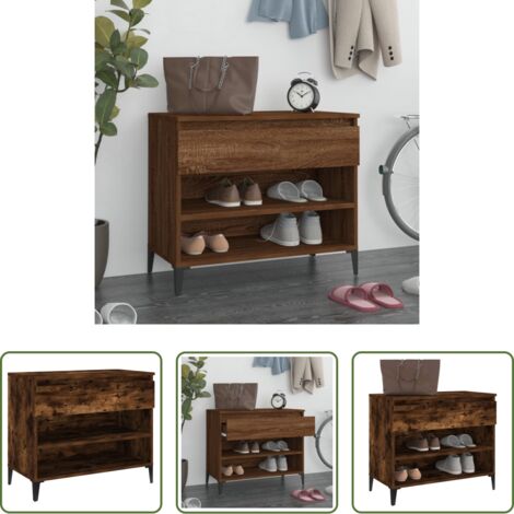 vidaXL Mueble de madera contrachapada -  Mueble zapatero madera contrachapada roble ahumado 70x36x60 cm