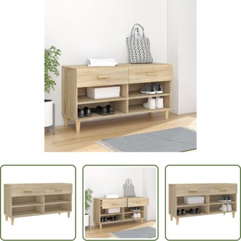 vidaXL Mueble de madera contrachapada -  Mueble zapatero madera contrachapada roble Sonoma 102x35x55 cm
