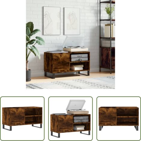 vidaXL Mueble de madera -  Mueble de discos madera de ingeniería roble ahumado 85x38x48 cm