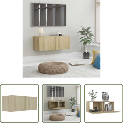 vidaXL Mueble de madera -  Mueble para TV madera contrachapada color roble 80x30x30 cm