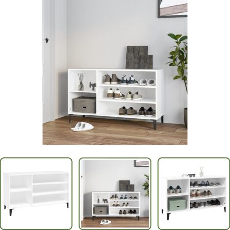 vidaXL Mueble de madera -  Mueble zapatero madera contrachapada blanco 102x36x60 cm