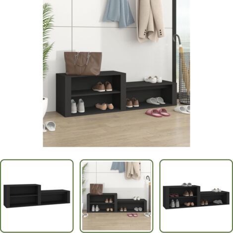 vidaXL Mueble de madera -  Mueble zapatero madera contrachapada negro 150x35x45 cm