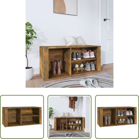 vidaXL Mueble de madera -  Mueble zapatero madera contrachapada roble ahumado 100x35x45 cm