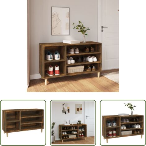 vidaXL Mueble de madera -  Mueble zapatero madera contrachapada roble ahumado 102x36x60 cm