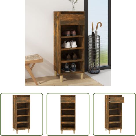 vidaXL Mueble de madera -  Mueble zapatero madera contrachapada roble ahumado 40x36x105 cm