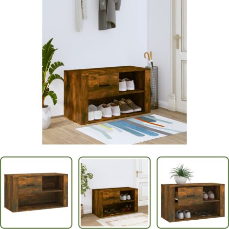 vidaXL Mueble de madera -  Mueble zapatero madera contrachapada roble ahumado 80x35x45 cm