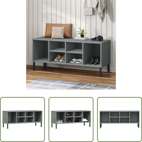 vidaXL Mueble de madera -  Zapatero con patas metal OSLO madera maciza gris 106x35x45 cm