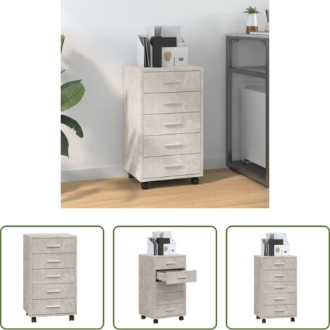 vidaXL Mueble de oficina - Cajonera con ruedas madera contrachapada gris hormigón