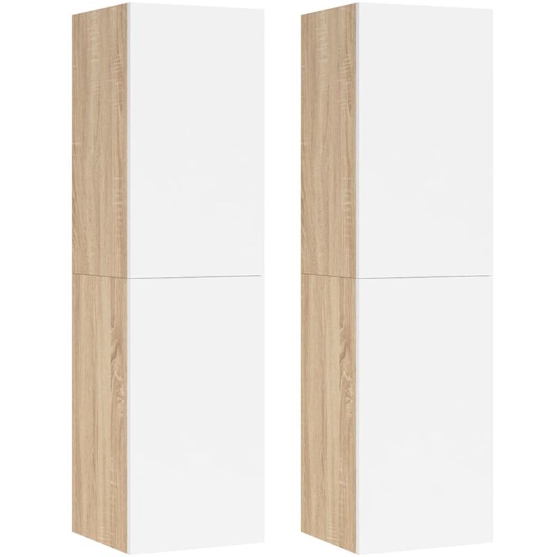 

vidaXL Mueble de TV 2 uds aglomerado blanco roble Sonoma 30,5x30x110cm - Blanco