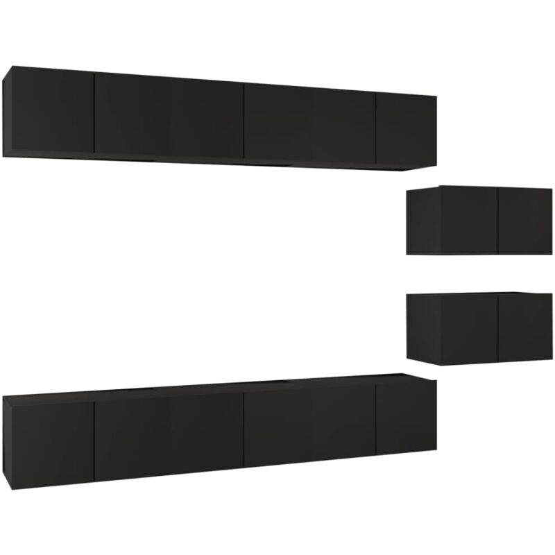 

Mueble de TV 8 piezas de aglomerado negro - Negro - Vidaxl