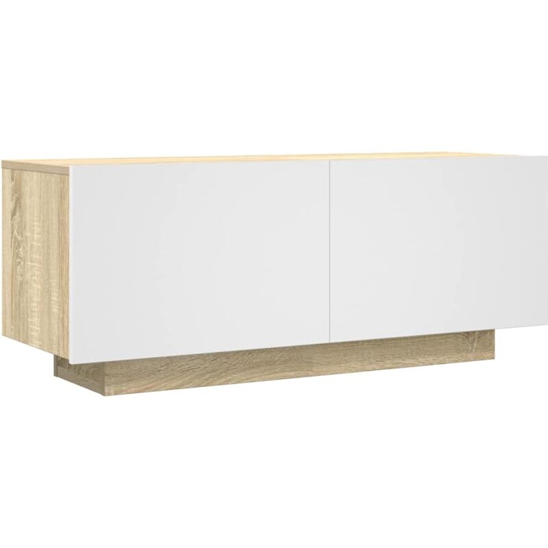 

Mueble de TV aglomerado blanco y roble Sonoma 100x35x40 cm - Blanco - Vidaxl
