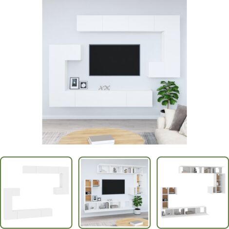 vidaXL Mueble de TV blanco -  Mueble de pared para TV madera contrachapada blanco