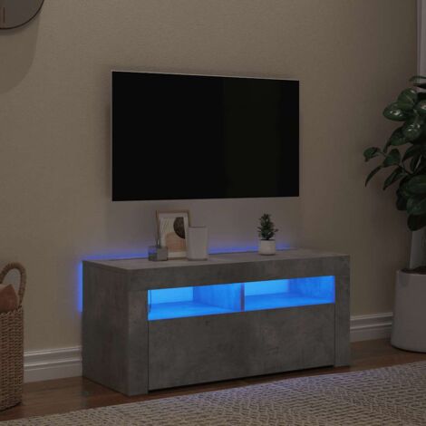 JINLEFU Mueble de TV con luces LED gris hormigón 90x35x40 cm vidaXL